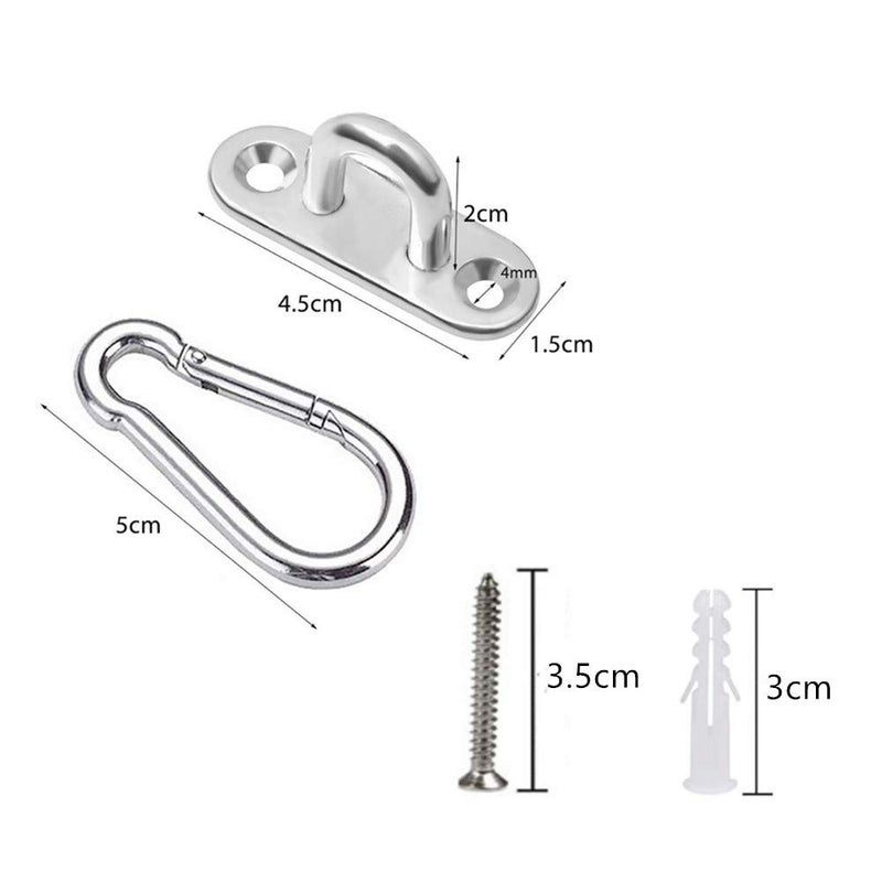 HOMPER 6Pcs M5 304 Stainless Steel Oblong Pad Eye Plate and 6Pcs Carabiner Clips, Marine Hardware Staple Hook Loop with 12 Screws and Plastic Plugs - Image 4